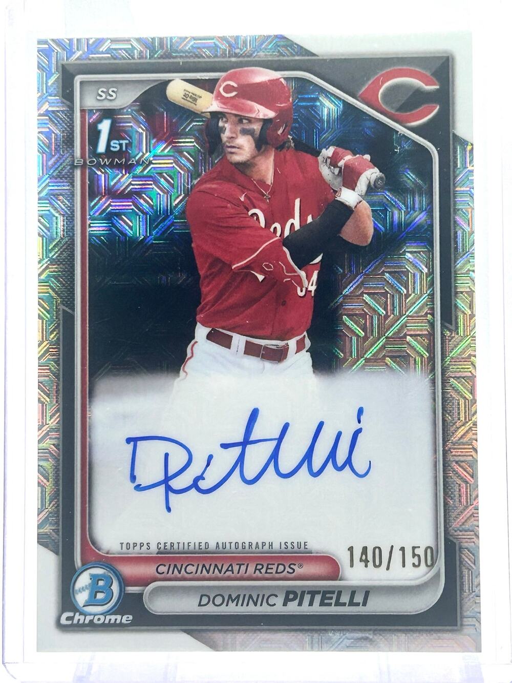 2024 Bowman Chrome Dominic Pitelli 1st Bowman HTA Choice Auto 140/150 SP Reds